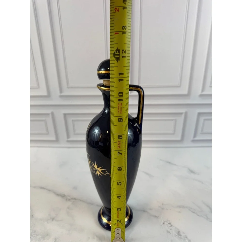 VTG Coronetti Cunardo Italy Cobalt Blue 22K Gold Hand Painted 12in Jug Vase
